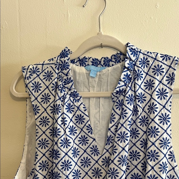 Draper James Navy and White Embroidered Baby doll Sleeveless Top - Picture 2 of 7